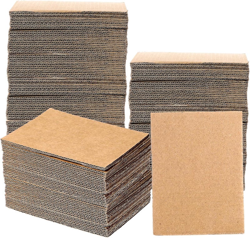 AojSup 200 Pcs Premium Kraft Brown Corrugated Pads, 3.5x4.7 Inch 2mm Thick, Bulk Flat Cardboard Sheets Corrugated Cardboard Sheets for T-Shirts, Shipping, Mailing, Cardboard Crafts - Image 1